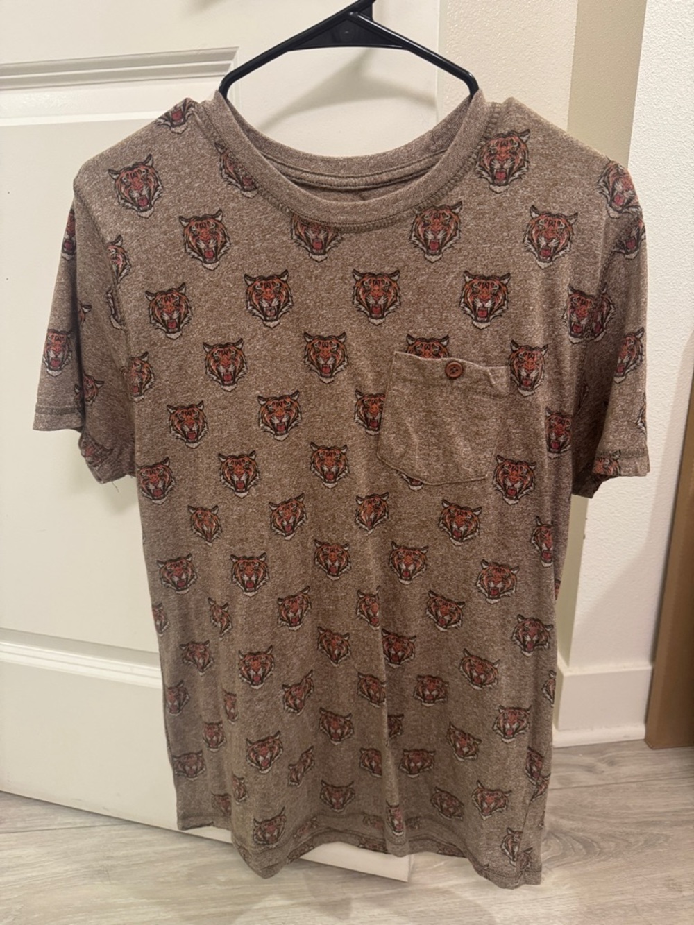 Men's Brown Tiger Print Pocket Tee